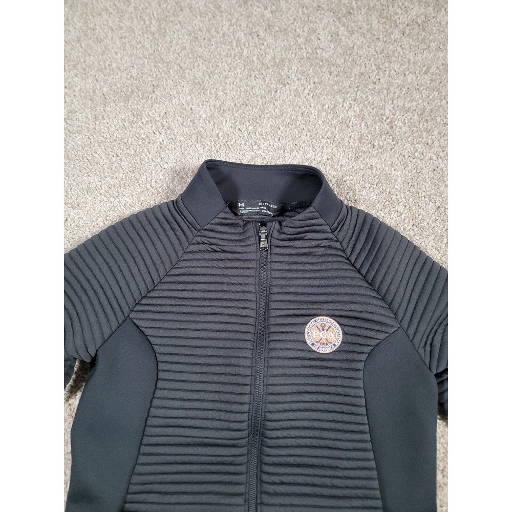 Under Armour Jacket Size XS Black Womens PGA Logo Thermal Mock Stretch Fitted - Picture 3 of 16